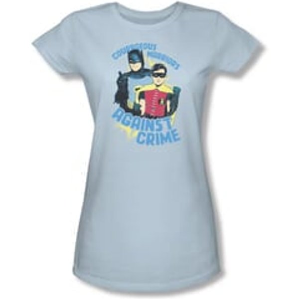 Classic Batman Shirt Juniors Against Crime Light Blue T-Shirt