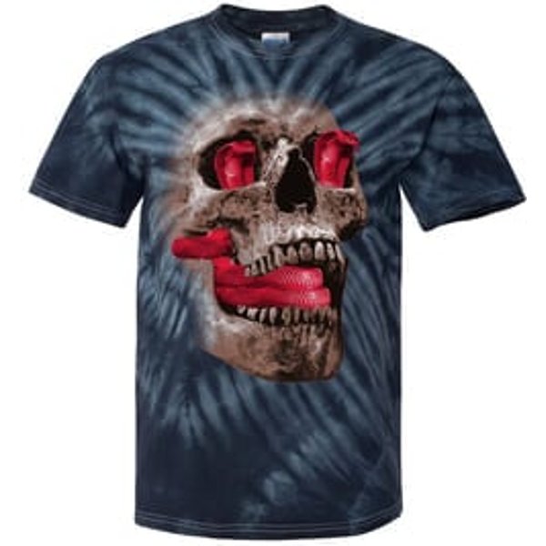 Cobra Skull Mens Biker T-shirt - Tie Dye Black Pinwheel