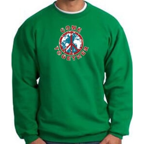 COME TOGETHER World Peace Sign Symbol Adult Sweatshirt - Kelly Green