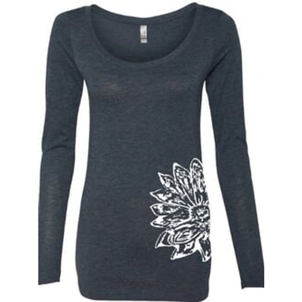 Sketch Lotus Side Print Ladies Yoga Triblend Long-Sleeve Scoop Tee Shirt