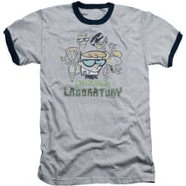Dexter's Laboratory Ringer Shirt Cast Adult Heather/Black Tee T-Shirt