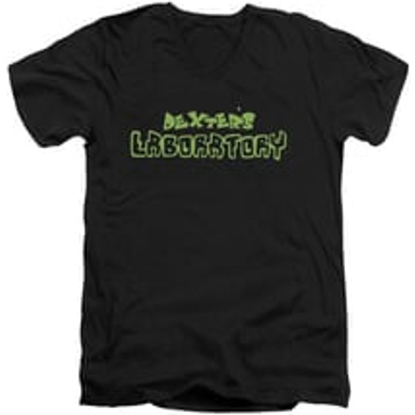 Dexter's Laboratory Shirt Slim Fit V Neck Dexter's Logo Black Tee T-Shirt