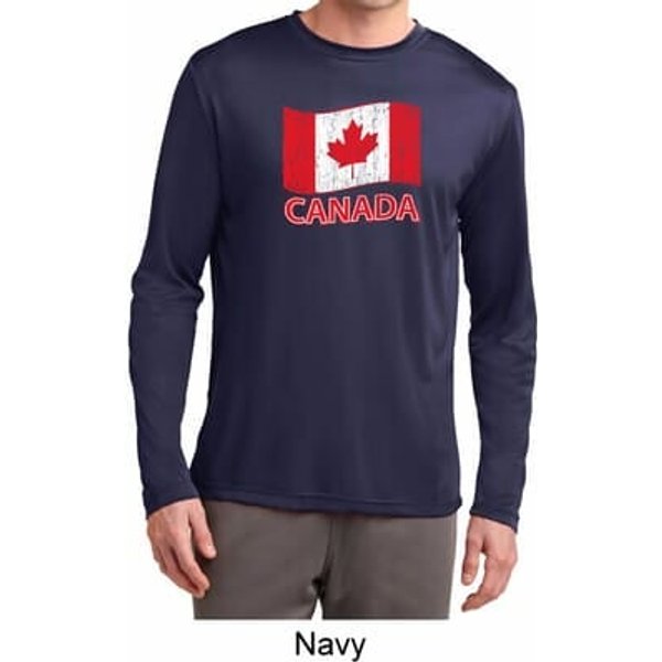 Distressed Canada Flag Mens Moisture Wicking Long Sleeve Shirt