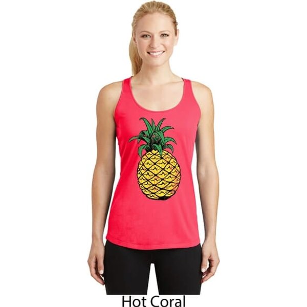 Distressed Pineapple Ladies Dry Wicking Racerback Tank Top