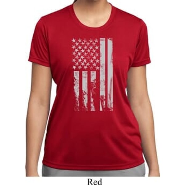 Distressed Stars and Stripes Flag Ladies Moisture Wicking Shirt