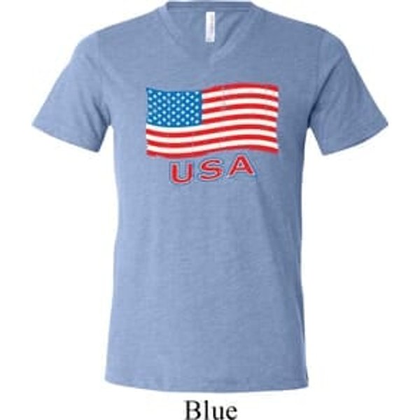 Distressed USA Flag Mens Tri Blend V-neck Shirt