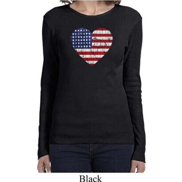 Distressed USA Heart Ladies Long Sleeve Shirt