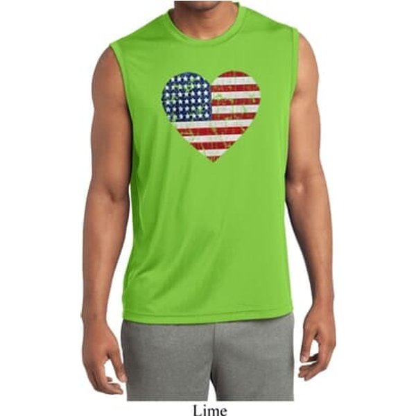 Distressed USA Heart Mens Sleeveless Moisture Wicking Shirt