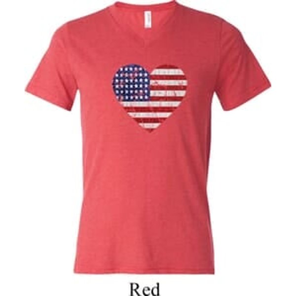 Distressed USA Heart Mens Tri Blend V-neck Shirt