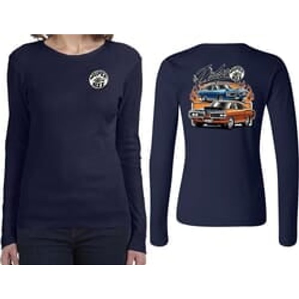 Dodge Blue and Orange Super Bee (Front & Back) Ladies Long Sleeve
