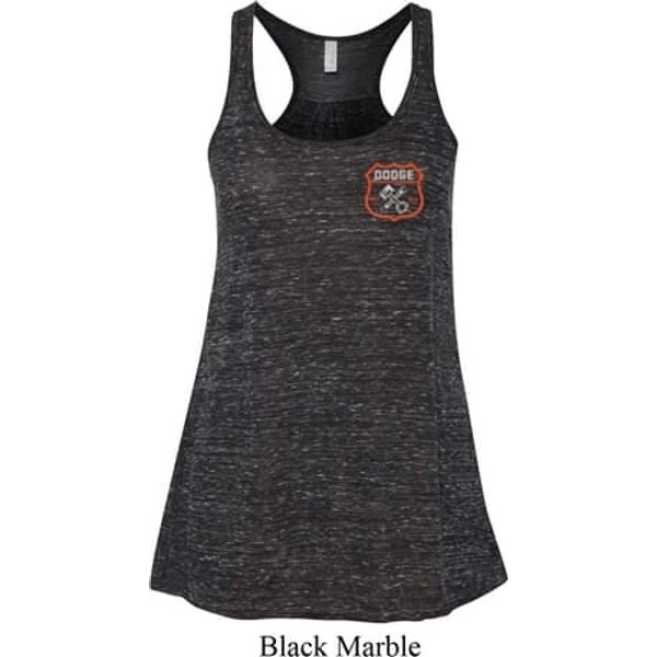 Dodge Garage Pocket Print Ladies Flowy Racerback Tanktop