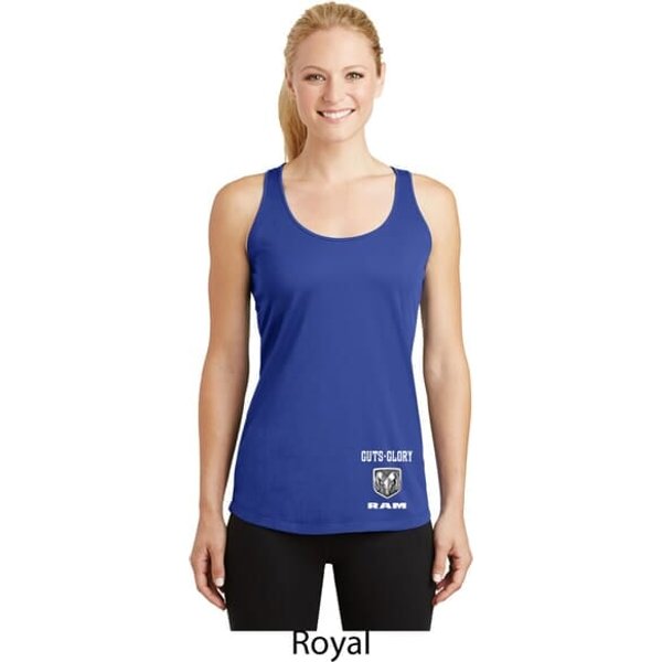 Dodge Guts and Glory Ram Bottom Print Ladies Dry Wicking Racerback