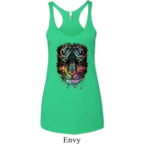 Dripping Neon Tiger Ladies Tri Blend Racerback Tank Top