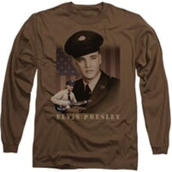 Elvis Presley Shirt GI Uniform Long Sleeve Coffee Tee T-Shirt