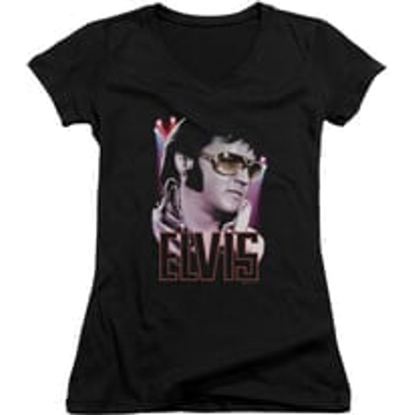 Elvis Presley Shirt Juniors V Neck 70's Star Poster Black T-Shirt