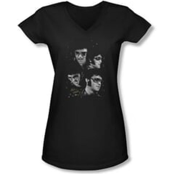 Elvis Presley Shirt Juniors V Neck Faces Black T-Shirt