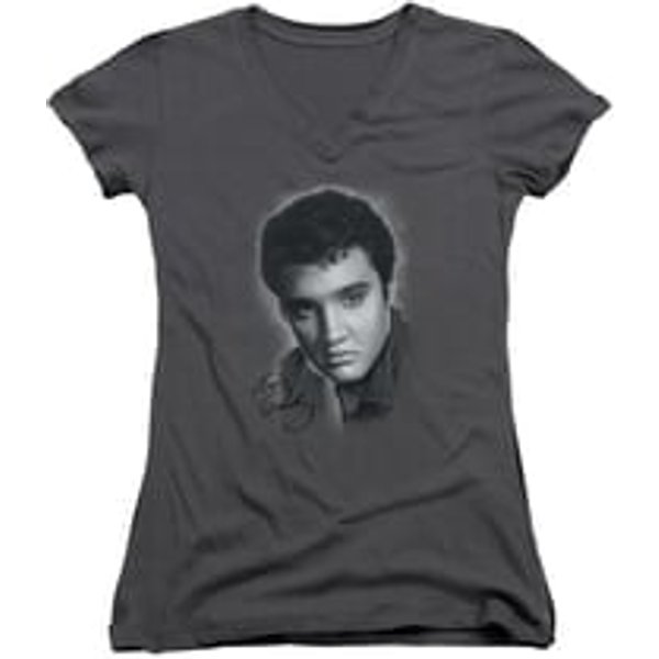 Elvis Presley Shirt Juniors V Neck Grey Portrait Charcoal T-Shirt