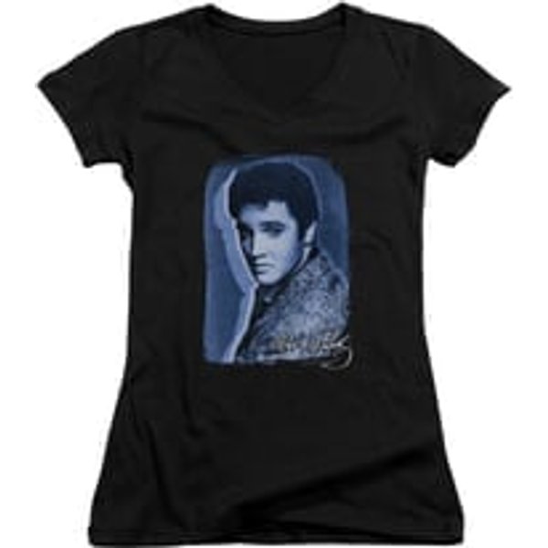Elvis Presley Shirt Juniors V Neck Overlay Black T-Shirt