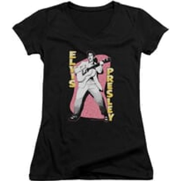 Elvis Presley Shirt Juniors V Neck Pink Rock Black T-Shirt
