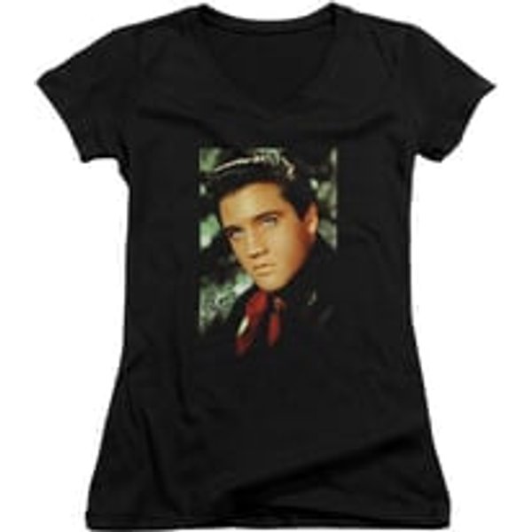 Elvis Presley Shirt Juniors V Neck Red Scarf Black T-Shirt