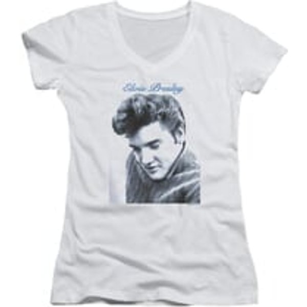 Elvis Presley Shirt Juniors V Neck Script Sweater White T-Shirt