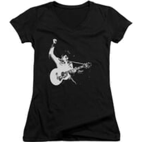 Elvis Presley Shirt Juniors V Neck Strum That Guitar Black T-Shirt