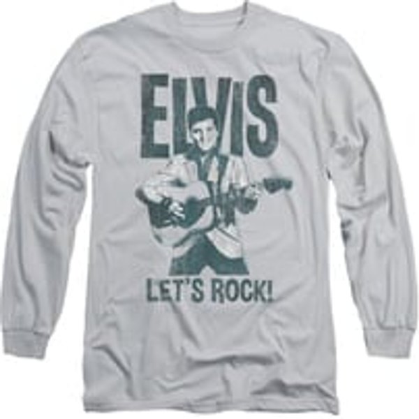Elvis Presley Shirt Let's Rock! Long Sleeve Silver Tee T-Shirt