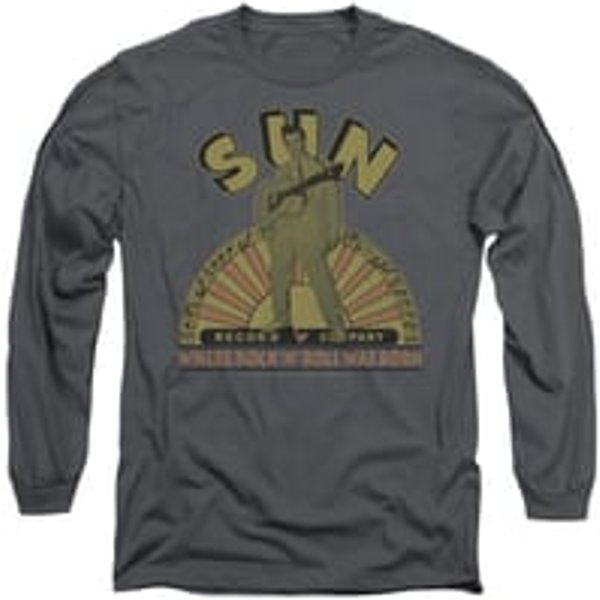 Elvis Presley Shirt Logo Music Long Sleeve Charcoal Tee T-Shirt