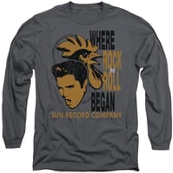 Elvis Presley Shirt Rooster Long Sleeve Charcoal Tee T-Shirt