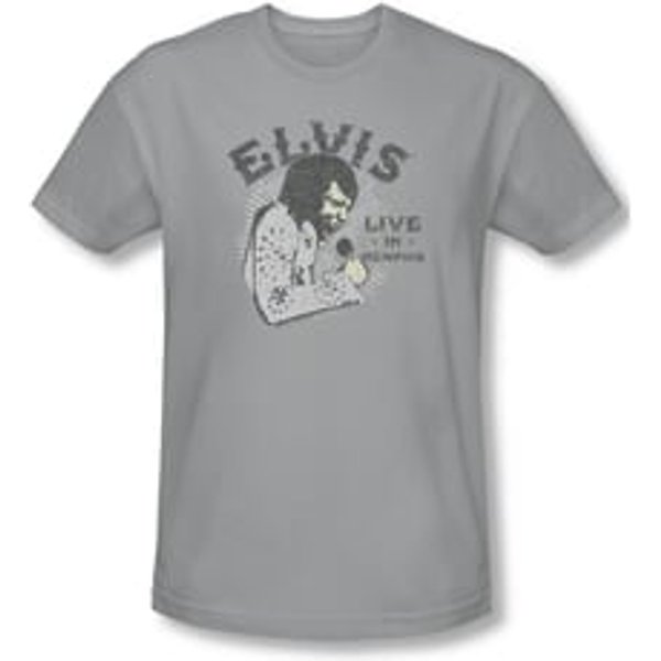 Elvis Presley Shirt Slim Fit Live In Memphis Silver T-Shirt