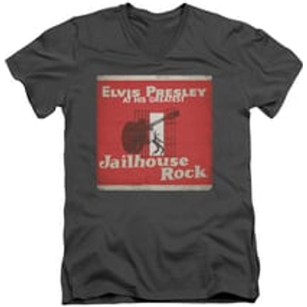 Elvis Presley Shirt Slim Fit V-Neck At His Greatest Charcoal T-Shirt