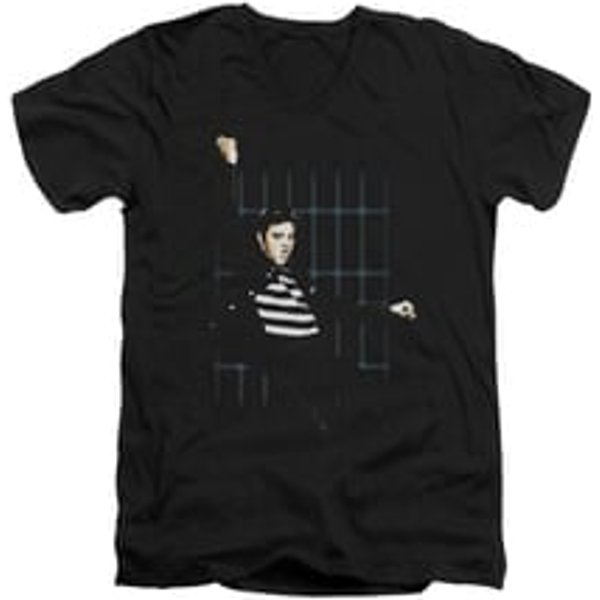 Elvis Presley Shirt Slim Fit V-Neck Blue Bars Black T-Shirt