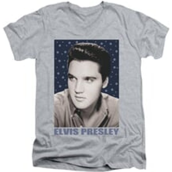 Elvis Presley Shirt Slim Fit V-Neck Blue Sparkle Athletic Heather T-Shirt