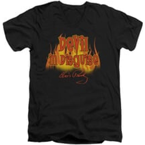 Elvis Presley Shirt Slim Fit V-Neck Devil In Disguise Black T-Shirt