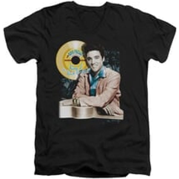 Elvis Presley Shirt Slim Fit V-Neck Gold Record Black T-Shirt