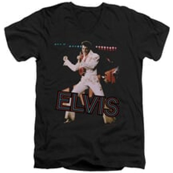 Elvis Presley Shirt Slim Fit V-Neck Hit The Lights Black T-Shirt