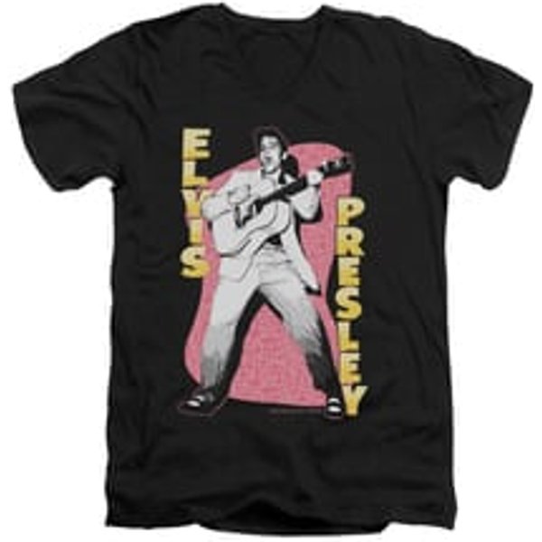 Elvis Presley Shirt Slim Fit V-Neck Pink Rock Black T-Shirt