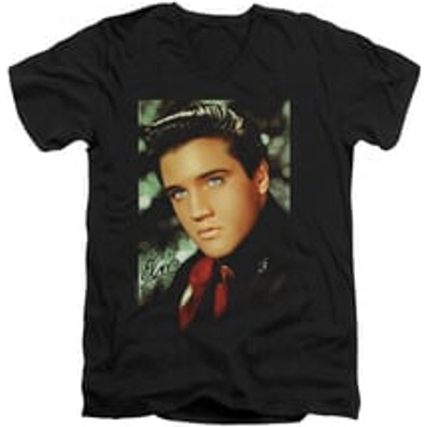 Elvis Presley Shirt Slim Fit V-Neck Red Scarf Black T-Shirt