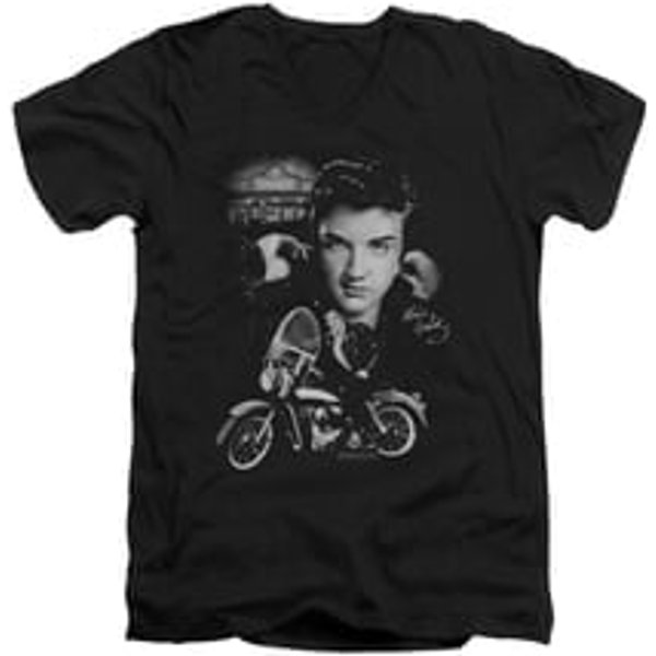 Elvis Presley Shirt Slim Fit V-Neck Rides Again Black T-Shirt