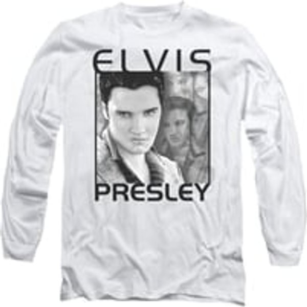 Elvis Presley Shirt Up Front Long Sleeve White Tee T-Shirt