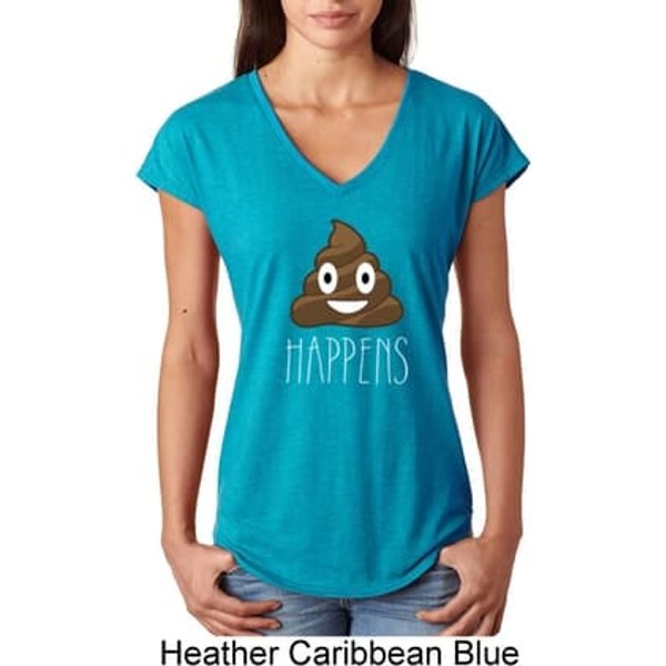 Emoji Shit Happens Ladies Tri Blend V-Neck Shirt
