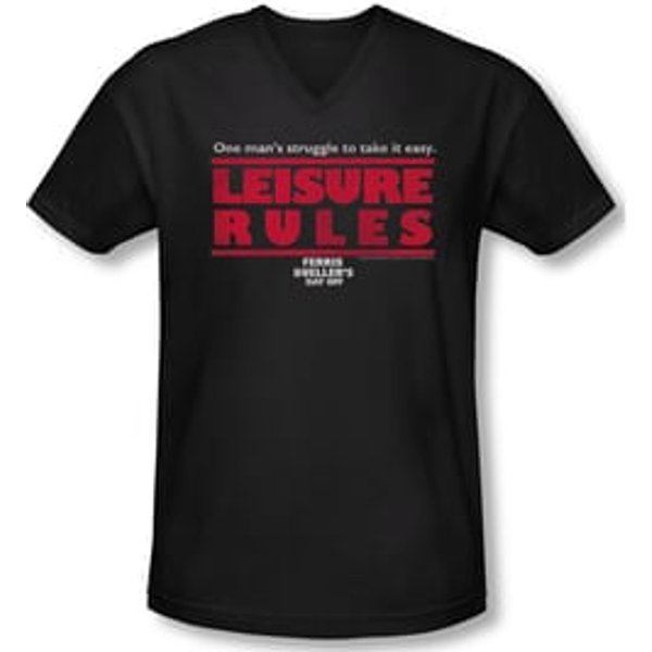 Ferris Bueller's Day Off Shirt Slim Fit V Neck Leisure Rules Black Tee T-Shirt