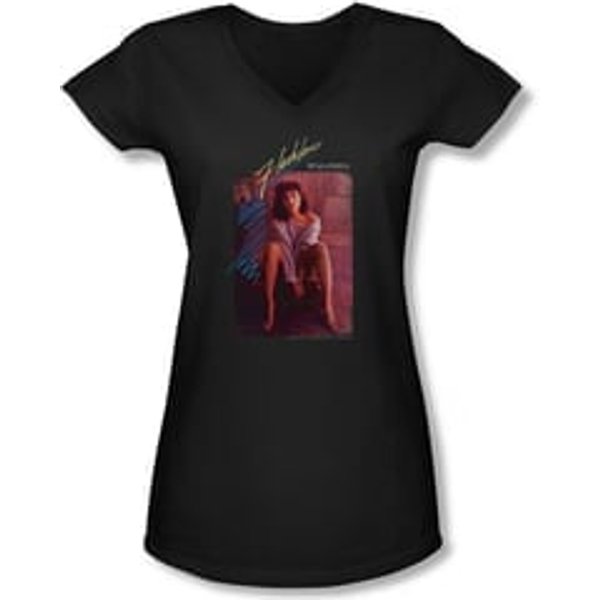Flashdance Shirt Juniors V Neck Title Black Tee T-Shirt