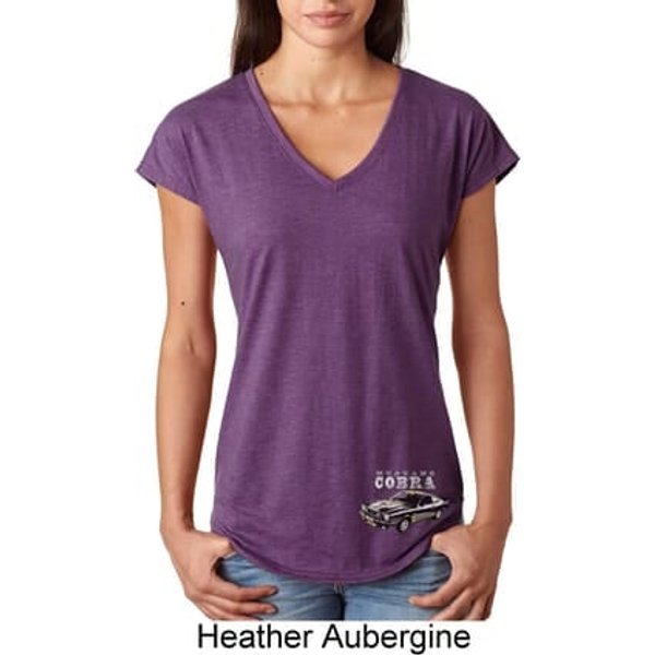 Ford 1974 Cobra Profile Bottom Print Ladies Tri Blend V-Neck Shirt