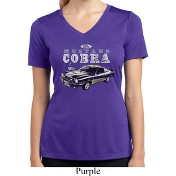 Ford 1974 Cobra Profile Ladies Moisture Wicking V-neck Shirt