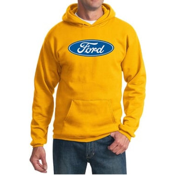 Ford Logo Hoodie Hooded Sweatshirt - Oval Emblem Adult Gold Hoody