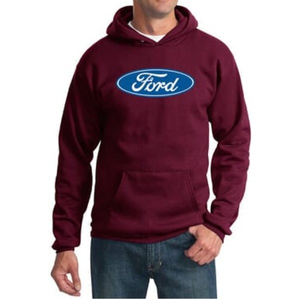 Ford Logo Hoodie Hooded Sweatshirt - Oval Emblem Adult Maroon Hoody