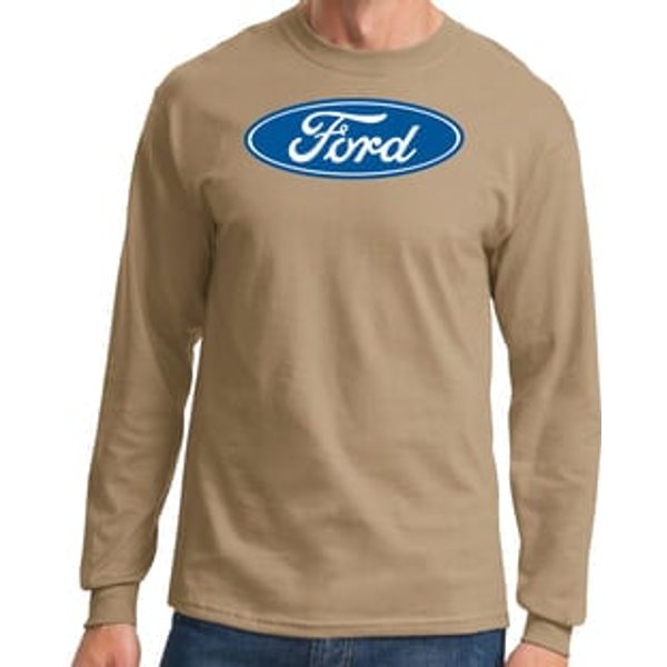 Ford Logo Long Sleeve Shirt - Oval Emblem Adult Sand T-Shirt