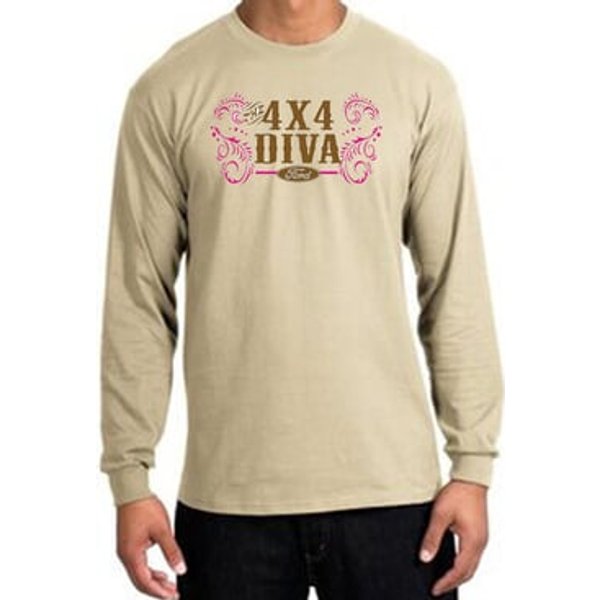 Ford Logo Long Sleeve T-Shirt - 4x4 Diva Classic Car Adult Sand Shirt