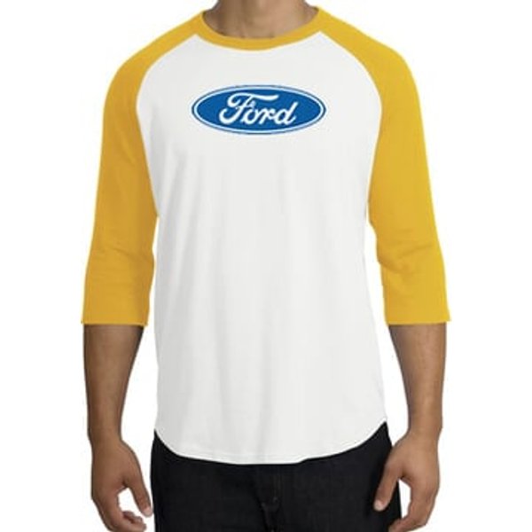 Ford Logo Raglan Shirt - Oval Emblem Adult White/Gold T-Shirt